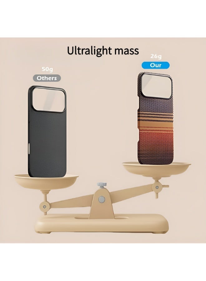 جراب مغناطيسي لهاتف iPhone 17 Pro Max، متوافق مع MagSafe، جراب بسيط فائق النحافة وخفيف الوزن مع إحساس باللمس بدون غطاء، مصنوع من ألياف الأراميد 1500D (غروب الشمس) - Image 4